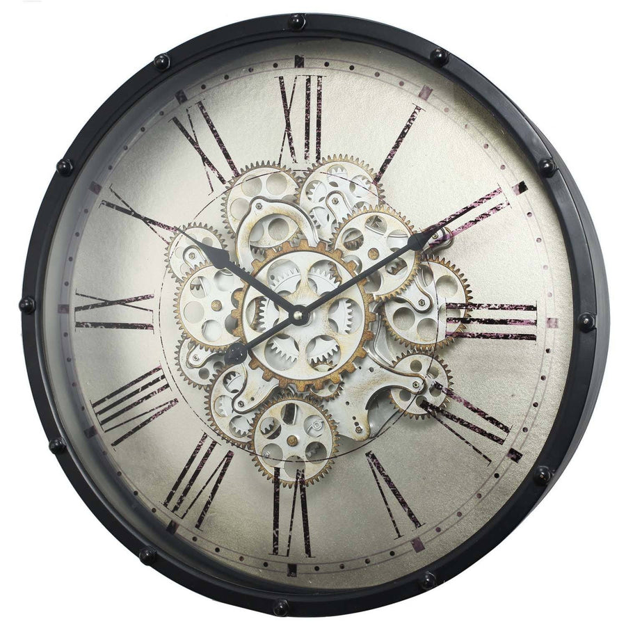 Round Roman Numeral Moving Cogs Wall Clock Angle1 46cm 40053