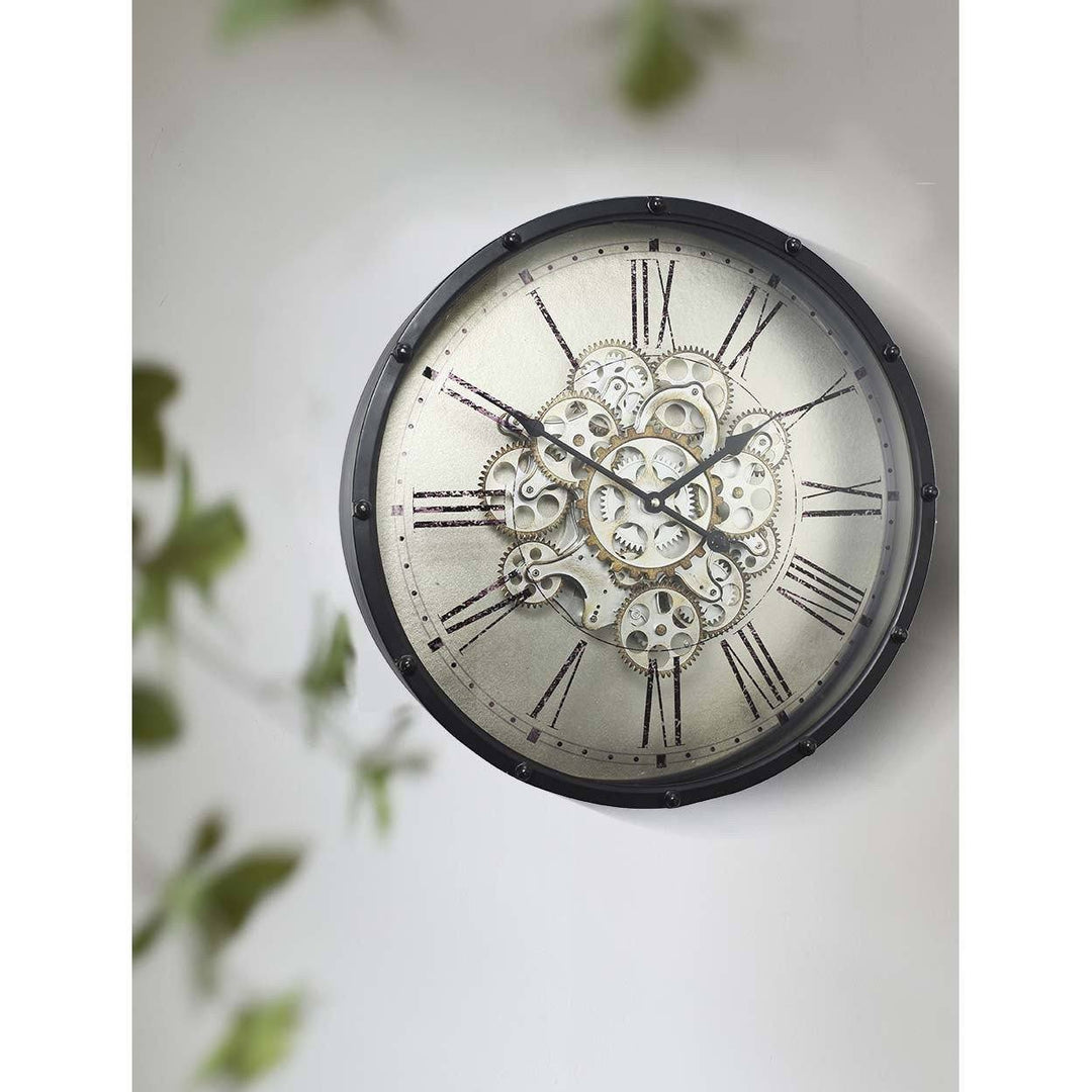 Round Roman Numeral Moving Cogs Wall Clock Glamour 46cm 40053