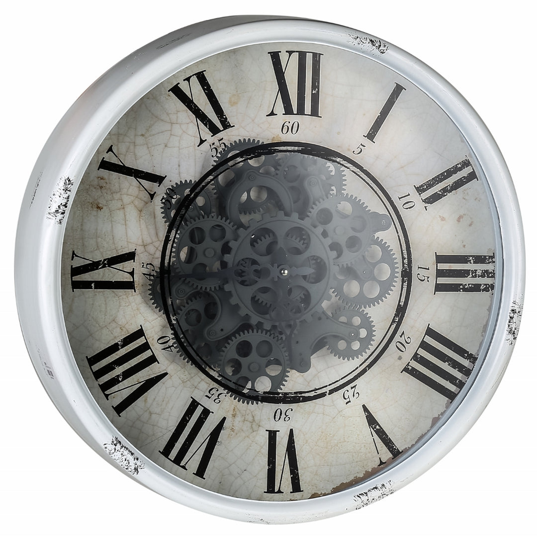 Round Mirror Moving Cogs Wall Clock 50cm Main 40054