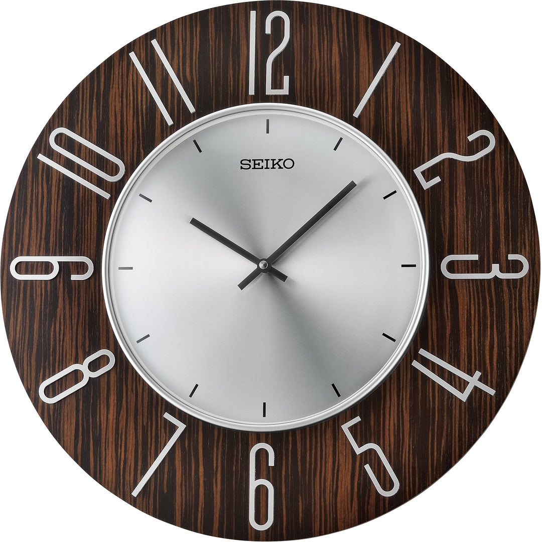 Seiko Aida Wooden Wall Clock Brown Silver 50cm QXA800-B 1