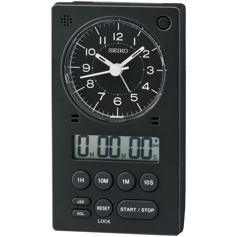Seiko Baron Analog Digital Stopwatch Desk Clock Black 12cm QHE190-K 1