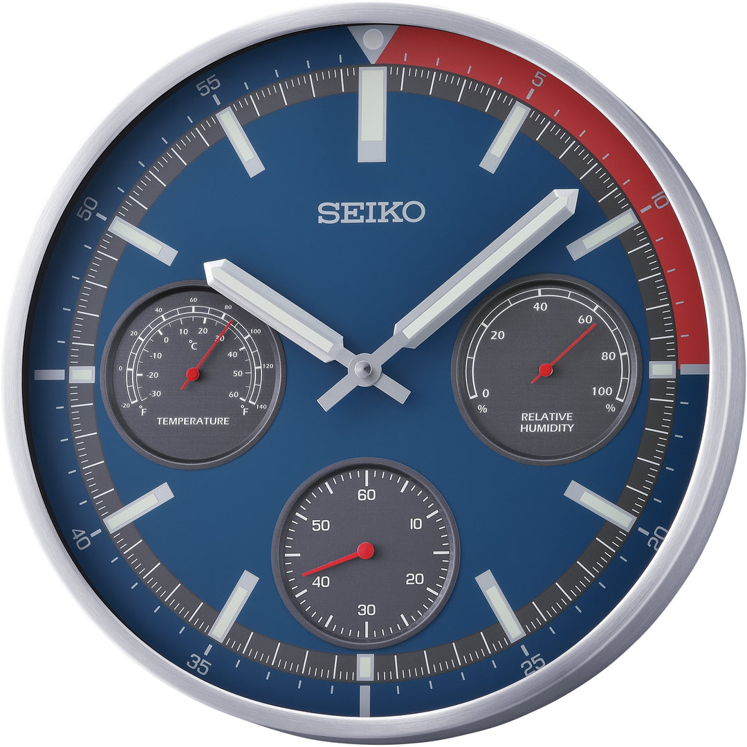 Seiko Calypso Watch Face Thermo Hygro Wall Clock Blue 33cm QXA822-S 1