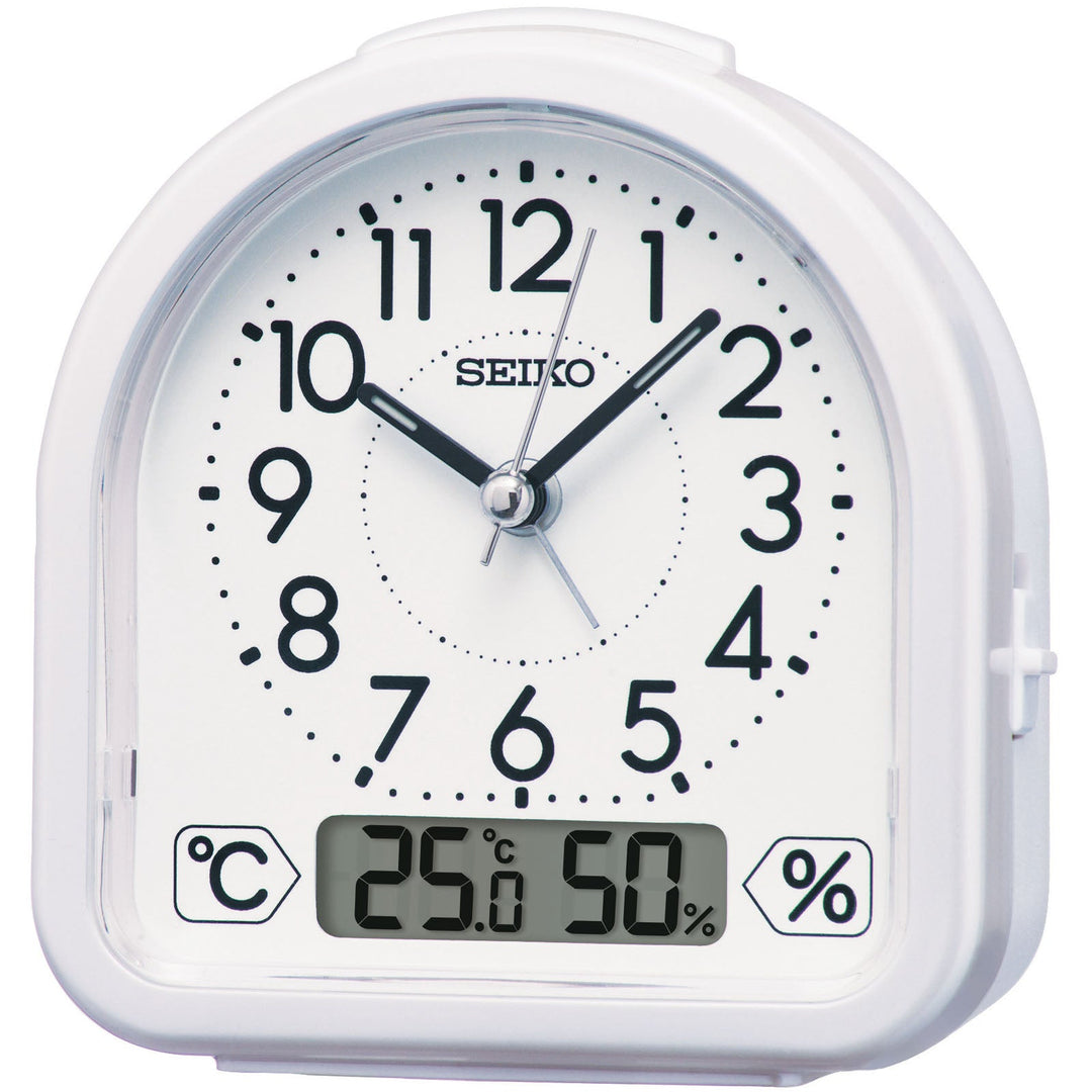 Seiko Evie Analog Digital Temp Hygro Alarm Clock White 12cm QHE191-W 1
