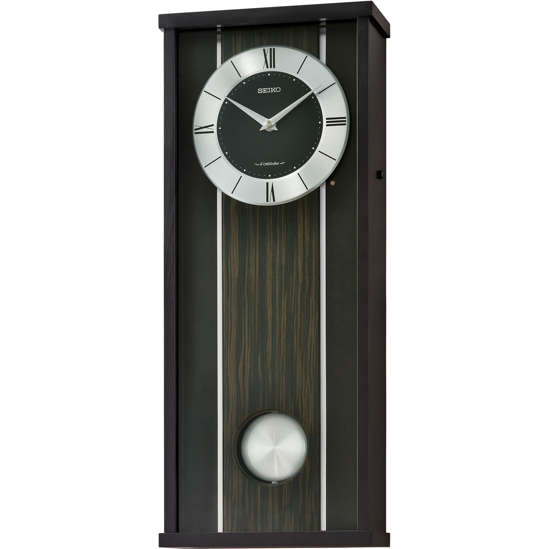 Seiko Isla Wooden Pendulum Musical Wall Clock Black 55cm QXM396-K 1