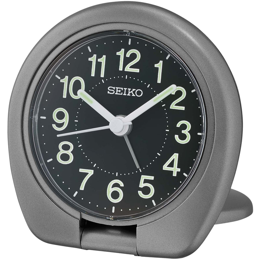 Seiko Kenny Folding Travel Table Alarm Clock Dark Silver Black 8cm QHT018-T 1