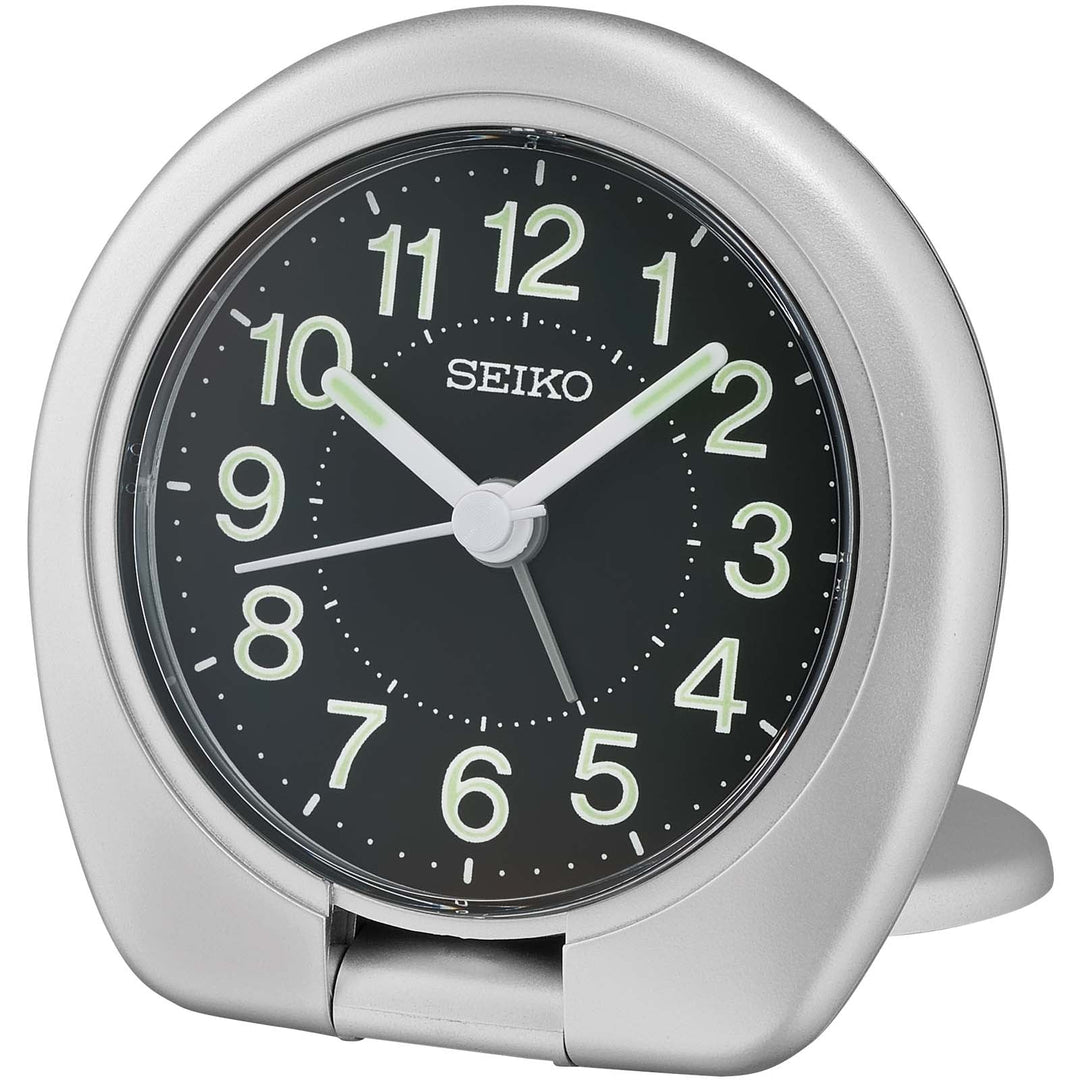 Seiko Kenny Folding Travel Table Alarm Clock Silver Black 8cm QHT018-A 1