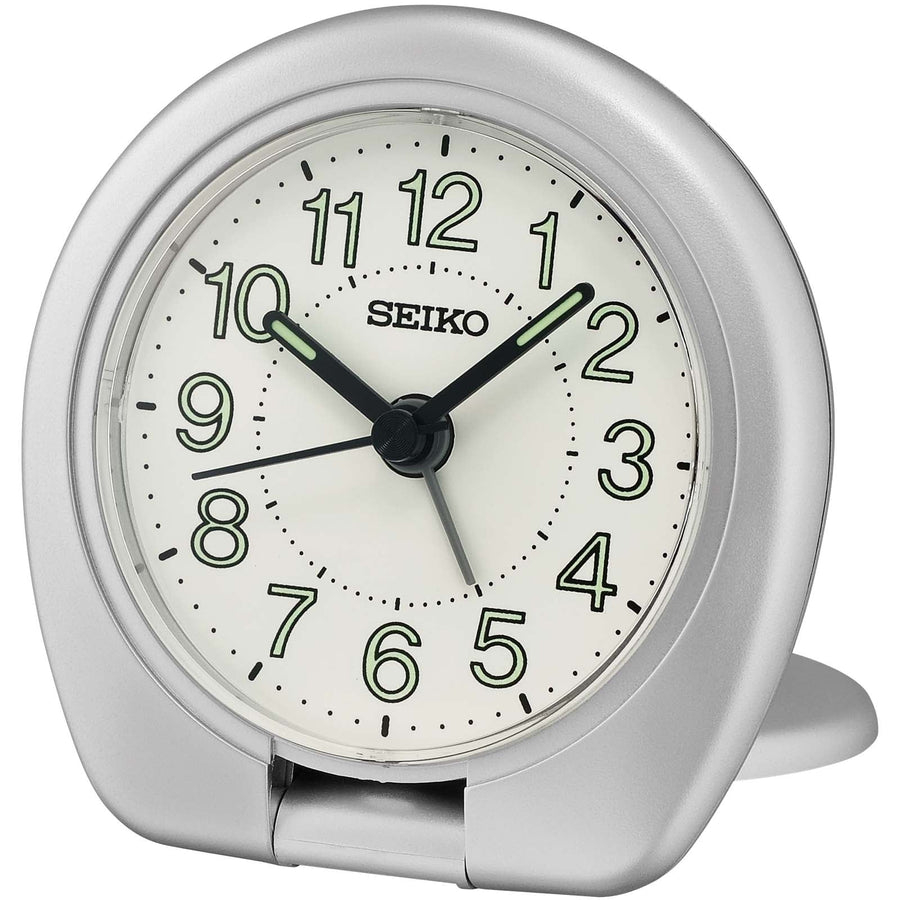 Seiko Kenny Folding Travel Table Alarm Clock Silver White 8cm QHT018-S 1
