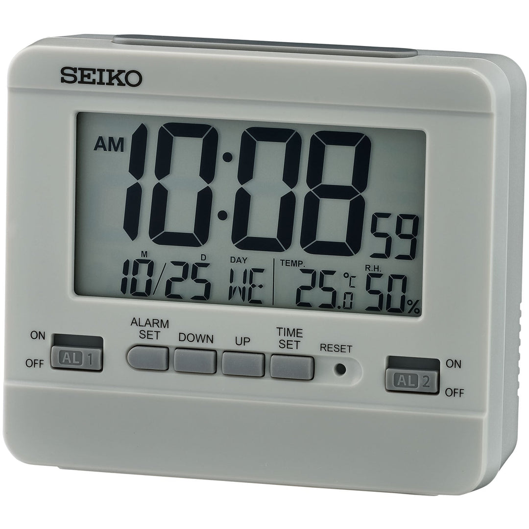 Seiko Liam Multifunction Digital Alarm Clock Grey 11cm QHL086-N 1