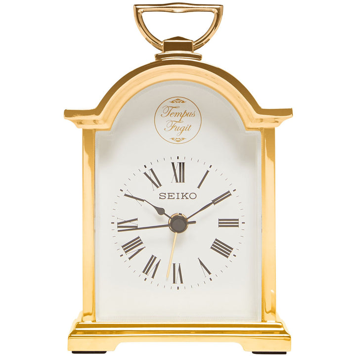 Seiko Paxton Gold Metal Carriage Mantel Alarm Clock 11cm QHE004-G 1