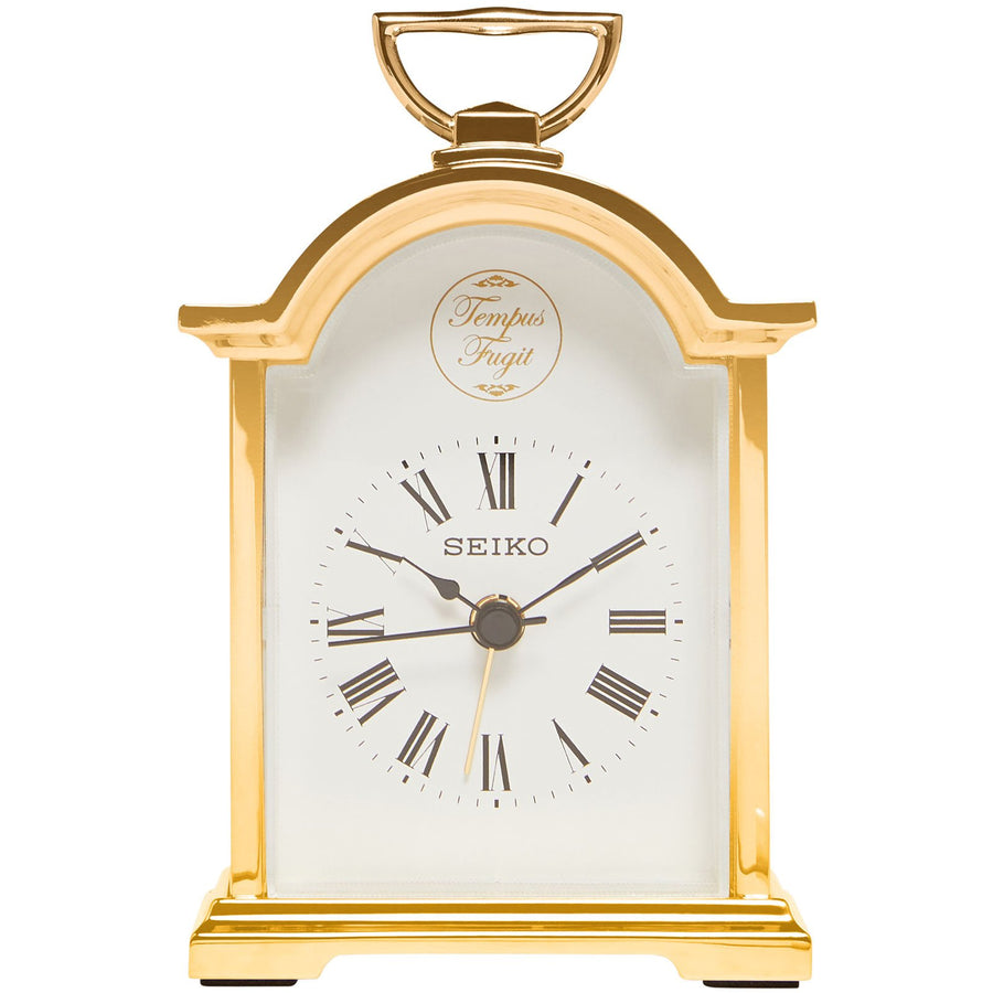 Seiko Paxton Gold Metal Carriage Mantel Alarm Clock 11cm QHE004-G 1