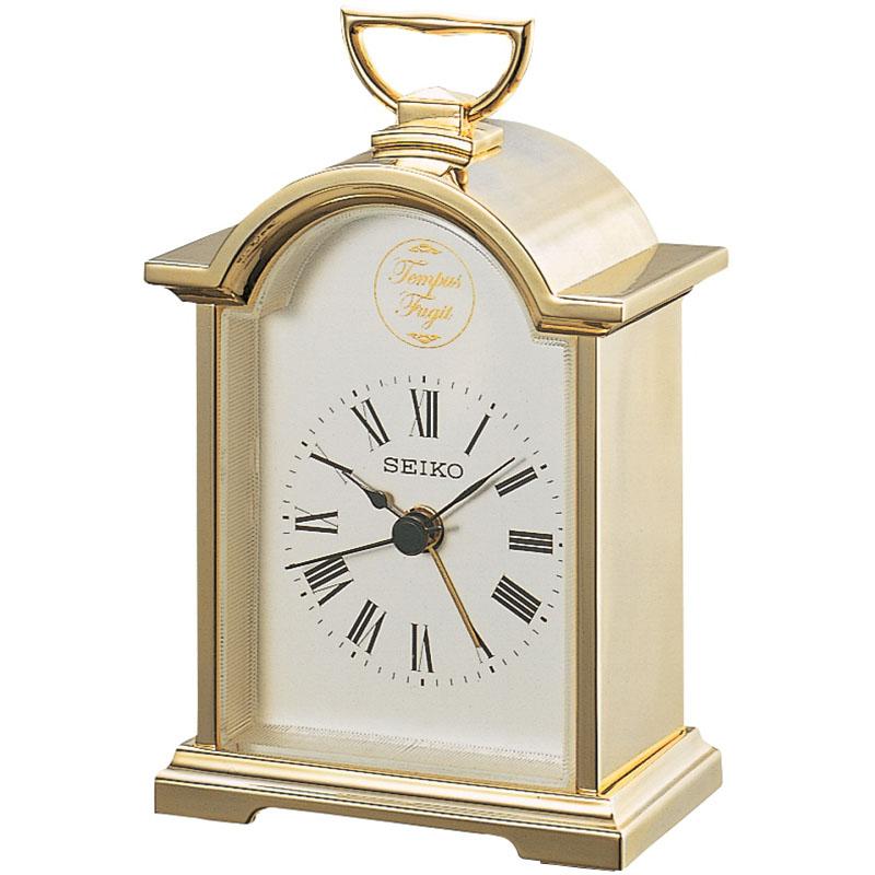 Seiko Paxton Gold Metal Carriage Mantel Alarm Clock 11cm QHE004-G 2