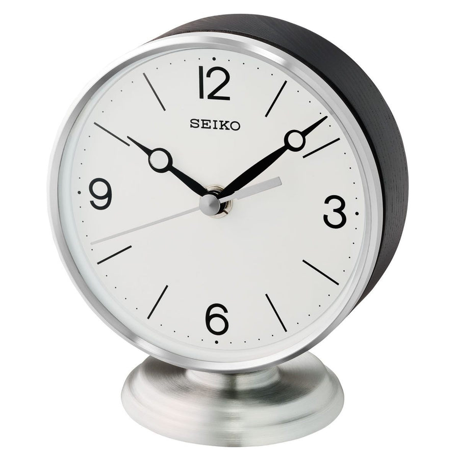Seiko Rome Aluminium and Wood Desk Clock Silver Black 14cm QXG150-S 1