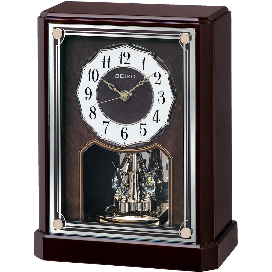 Seiko Zuri Anniversary Rotating Pendulum Mantel Clock Brown 29cm QXN233-B 1
