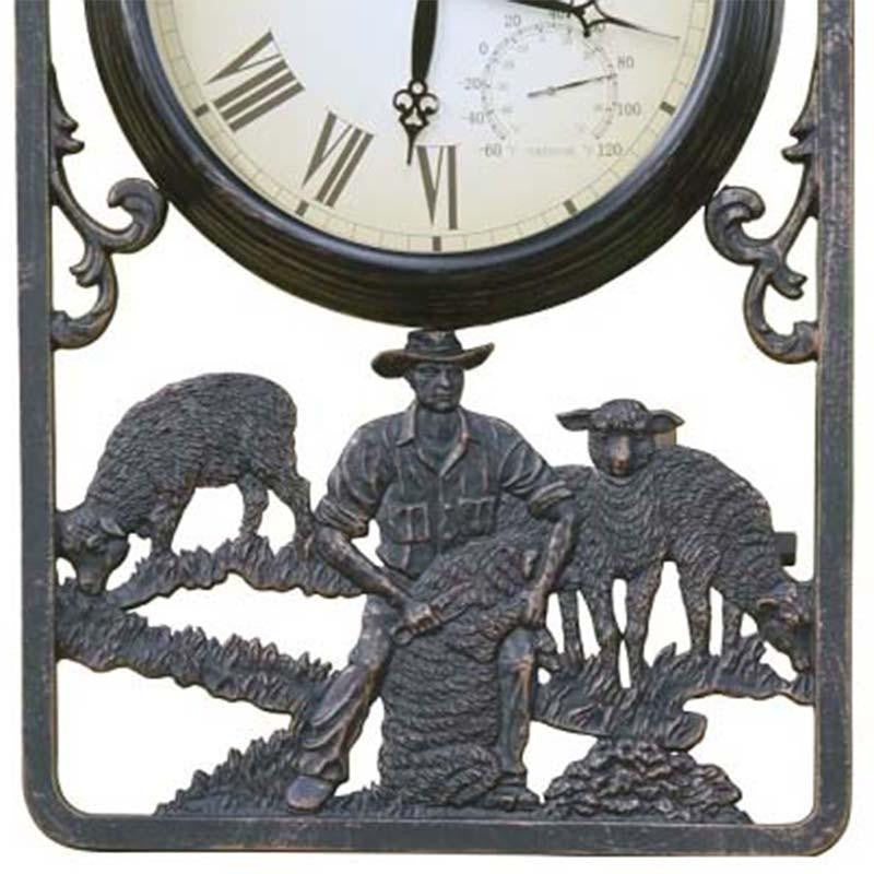 Shearing Cast Aluminium Thermometer Outdoor Wall Clock Bottom 72cm CT-C16