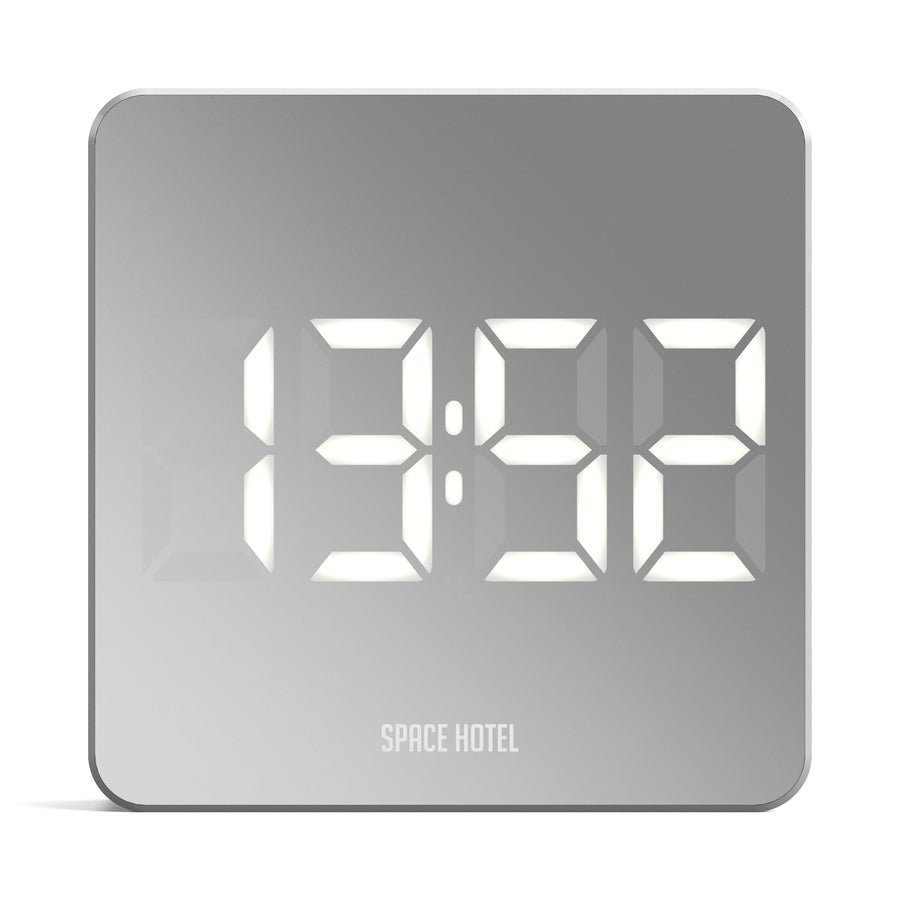 Space Hotel Orbatron Digital LED Alarm Clock Silver and White 10cm NGSH-ORB-W1-W 1