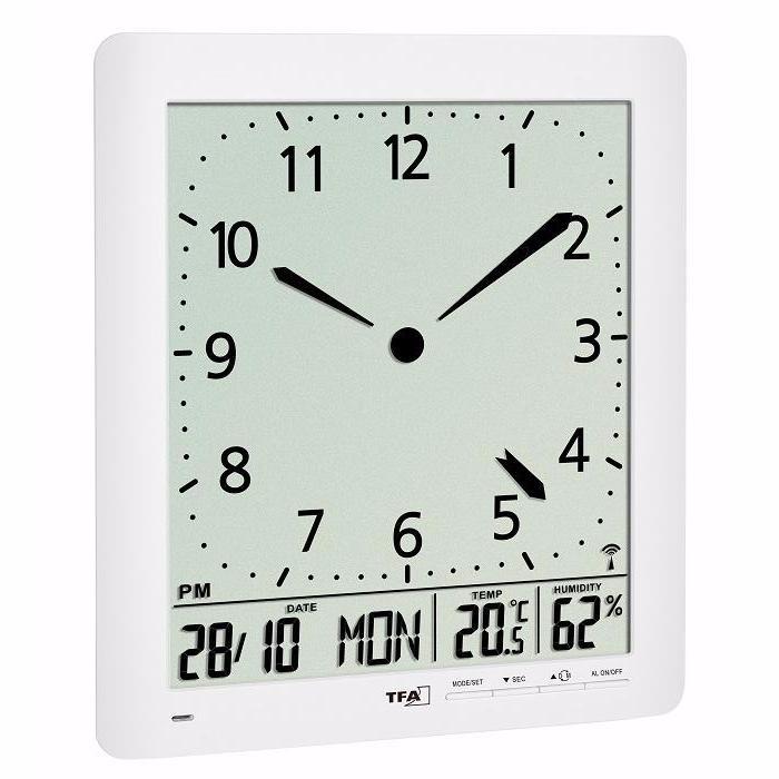 TFA Analog LCD Date Temperature Wall or Desk Clock White 24cm 60.4515.02
