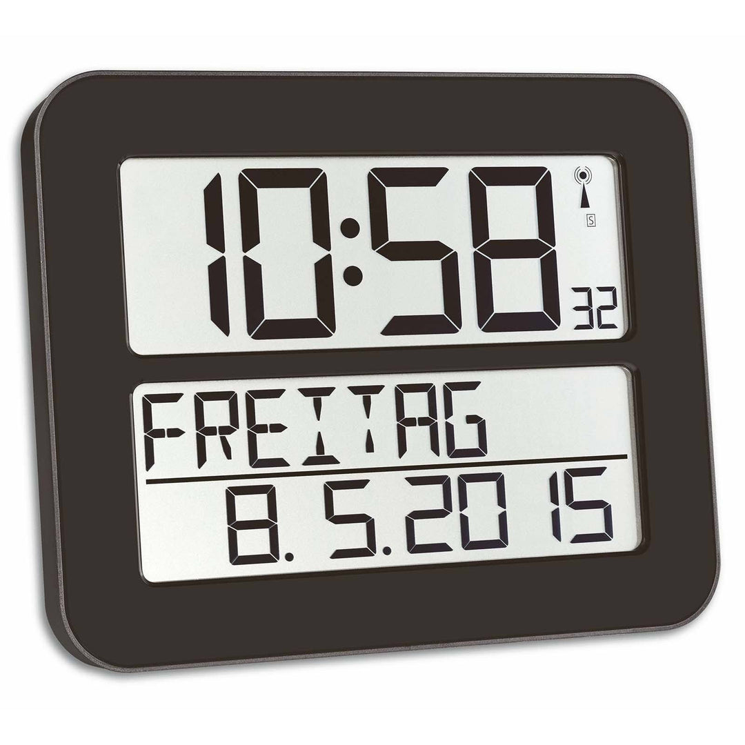 TFA Day Date Digital Alarm Wall or Table Clock Black 26cm 60.4512.01