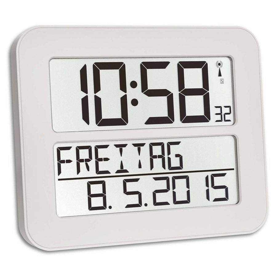 TFA Day Date Digital Alarm Wall or Table Clock White 26cm 60.4512.02