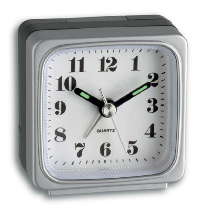 TFA Fluorescent Hands Alarm Clock Black and Silver 6cm 981079