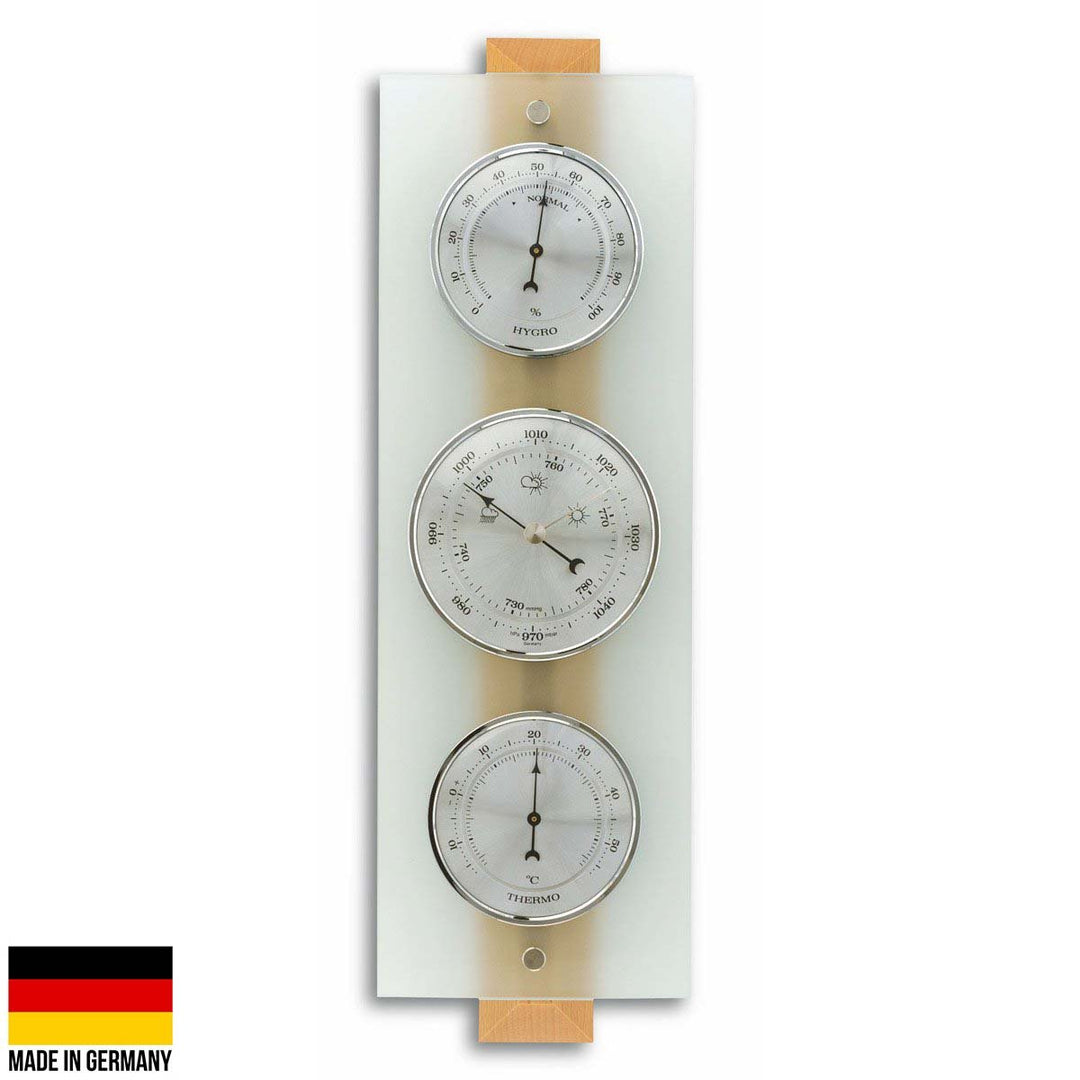 TFA Germany Hadley Analogue Glass Weather Station Natural Beech Glass 39cm 20.1067.05 1