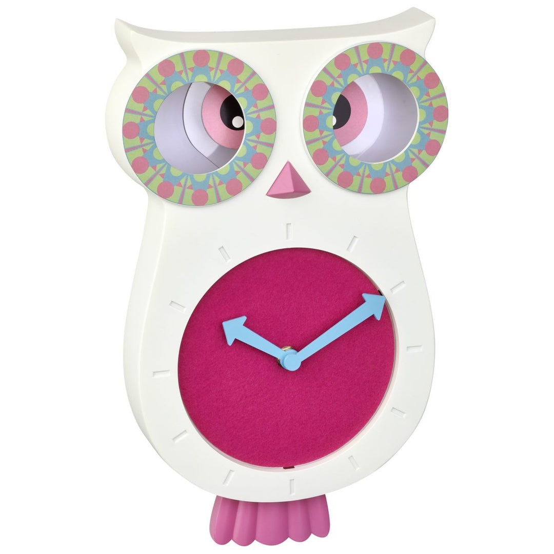 TFA Germany Lucy Childrens Pendulum Moving Eyes Owl Wall Clock White 33cm 60.3052.02 1