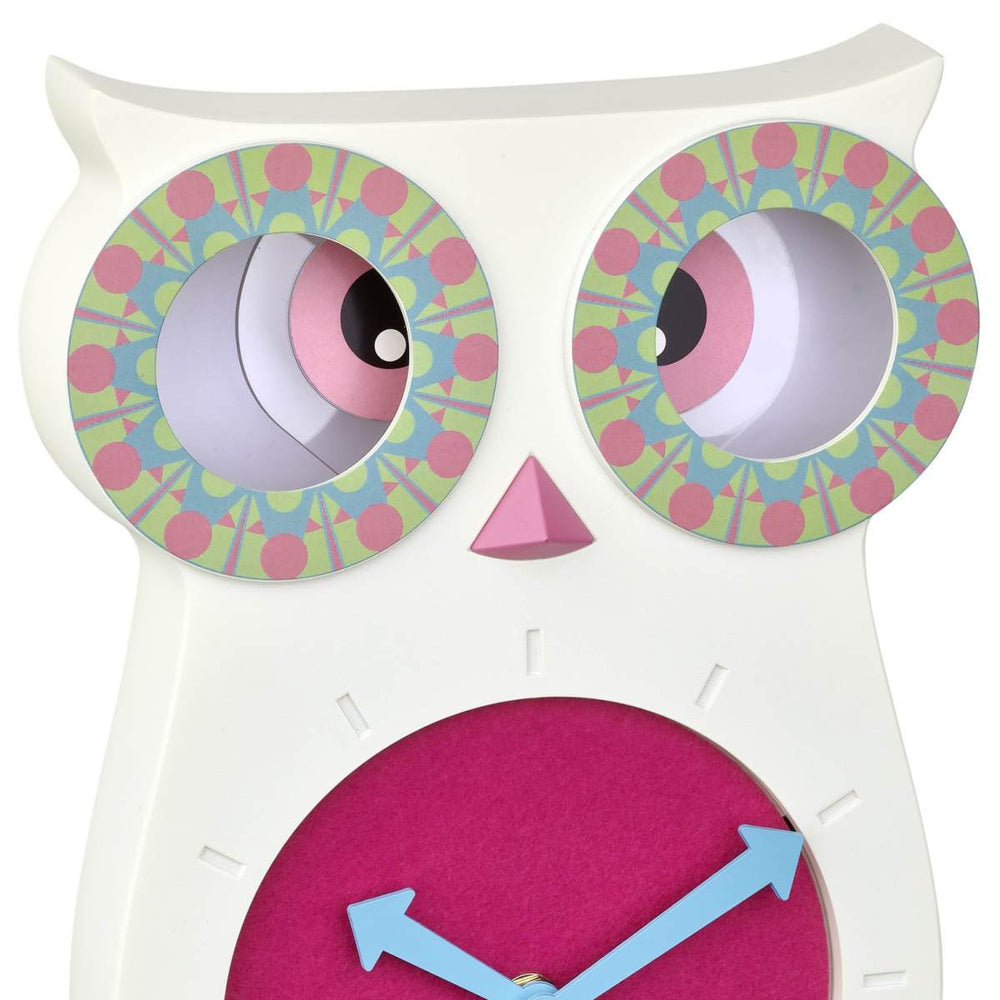 TFA Germany Lucy Childrens Pendulum Moving Eyes Owl Wall Clock White 33cm 60.3052.02 2