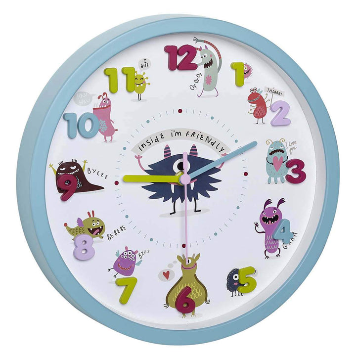 TFA Germany Wally Childrens Little Monsters Wall Clock Turquoise 31cm 60.3051.20 1