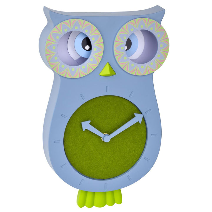 TFA Germany Willy Childrens Pendulum Moving Eyes Owl Wall Clock Blue 33cm 60.3052.06 1