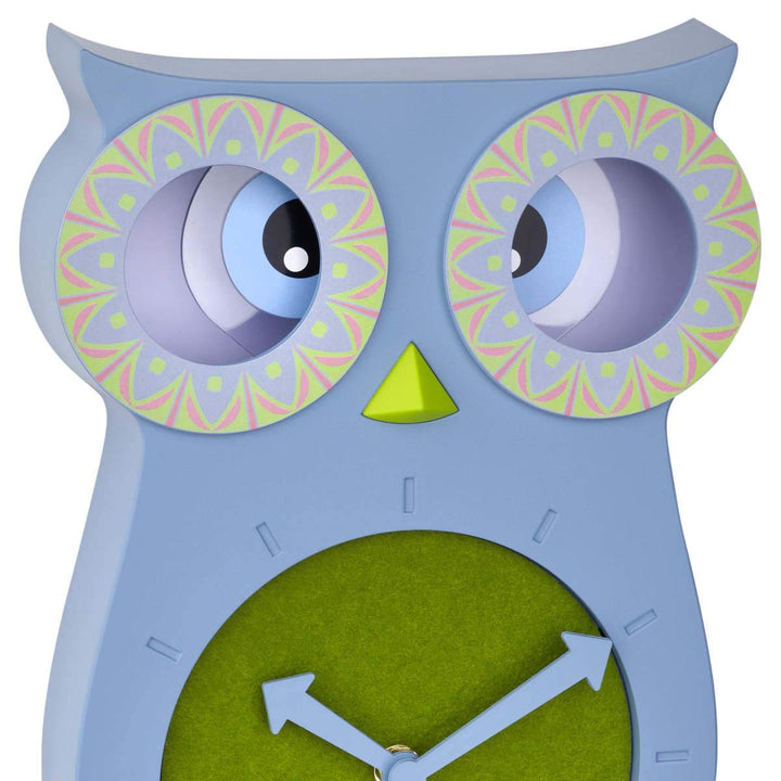 TFA Germany Willy Childrens Pendulum Moving Eyes Owl Wall Clock Blue 33cm 60.3052.06 2