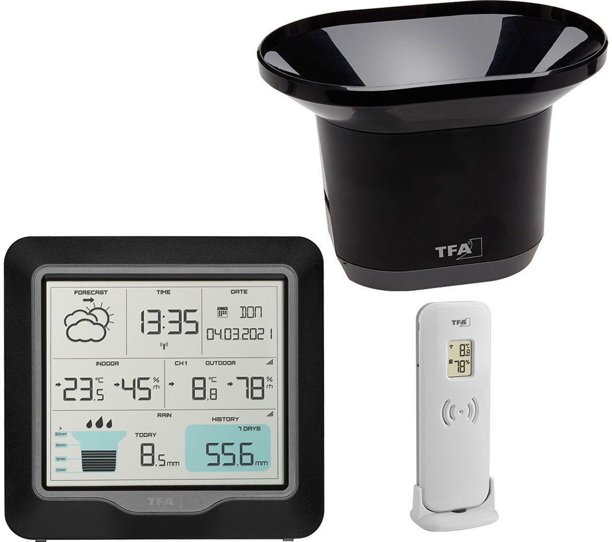 TFA Germany Wireless Rain Pro Weather Station Black 18cm 35.1160.01 3