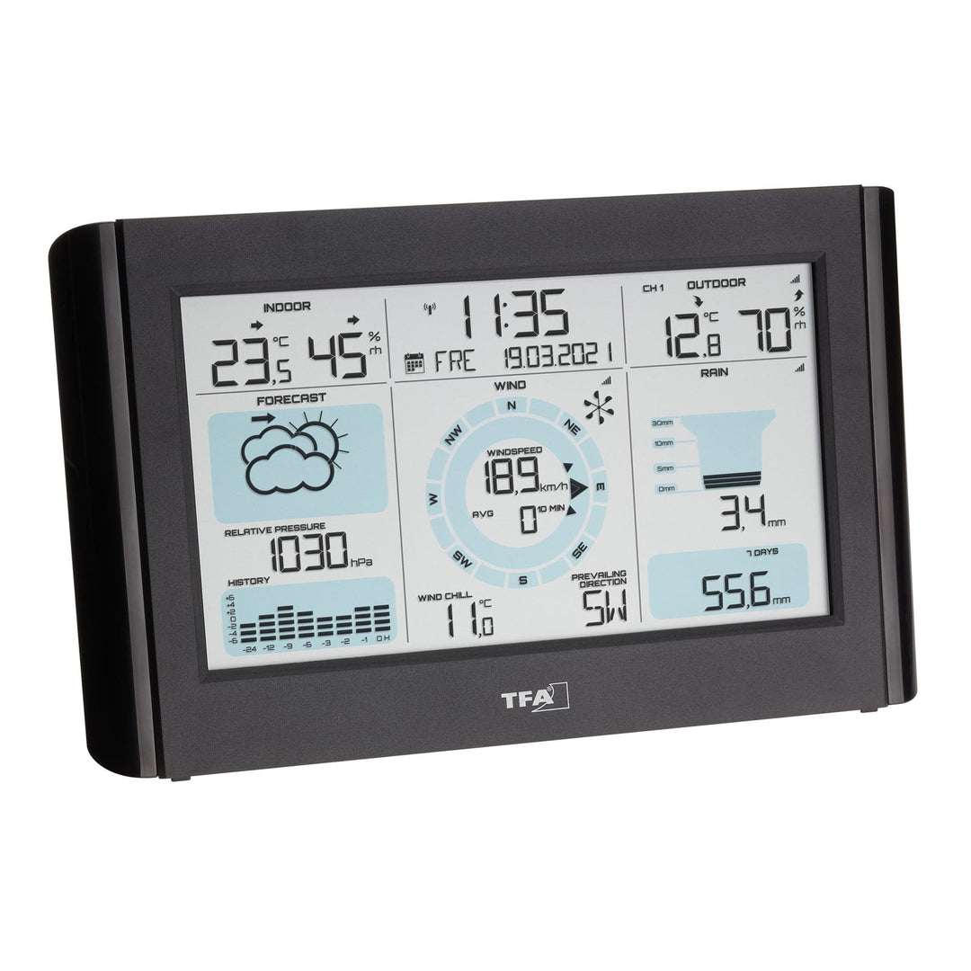 TFA Germany Wireless Rain and Wind Pro Weather Station Black 23cm 35.1161.01 1