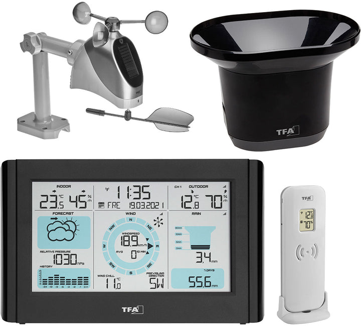 TFA Germany Wireless Rain and Wind Pro Weather Station Black 23cm 35.1161.01 3