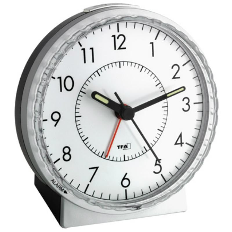 TFA Loud Round Alarm Clock White Grey 11cm 60.1010