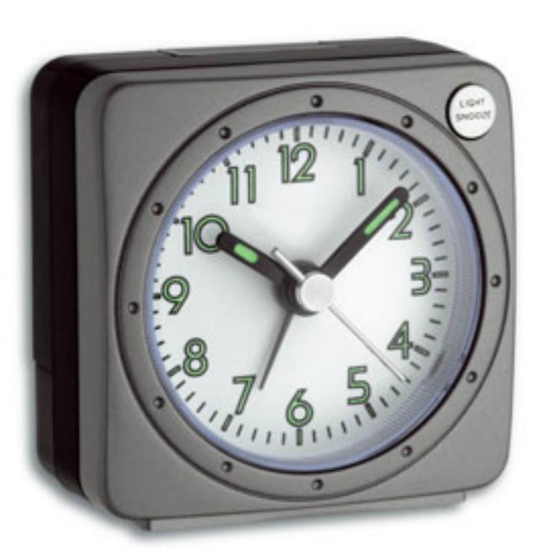 TFA Square Alarm Clock Black and Grey 6cm 601008