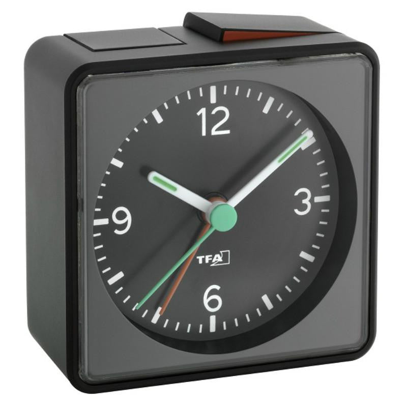 TFA Square Push Alarm Clock Black 7cm 60101301