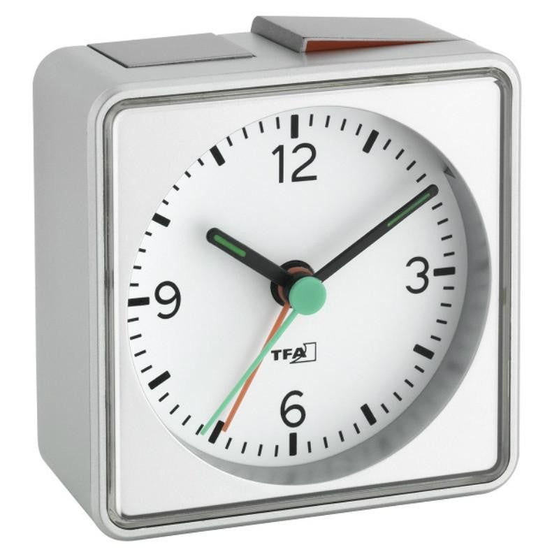 TFA Square Push Alarm Clock Silver 7cm 60101354