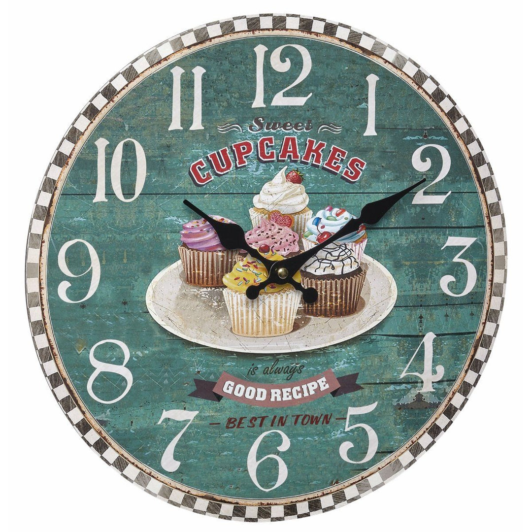 TFA Sweet Cupcakes Vintage Wood Wall Clock 34cm 60.3045.13 Front