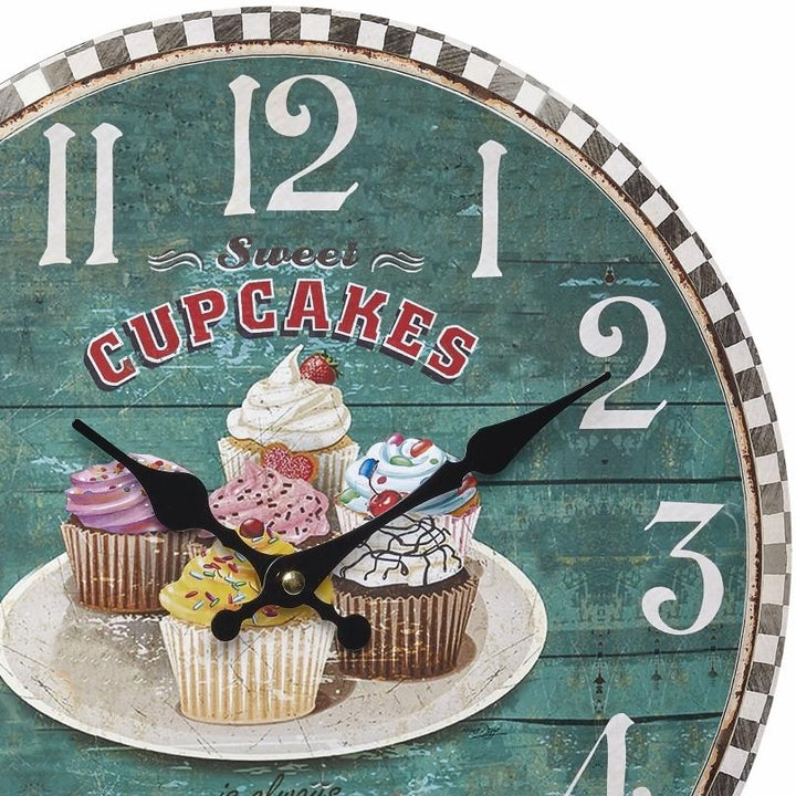 TFA Sweet Cupcakes Vintage Wood Wall Clock 34cm 60.3045.13 Top