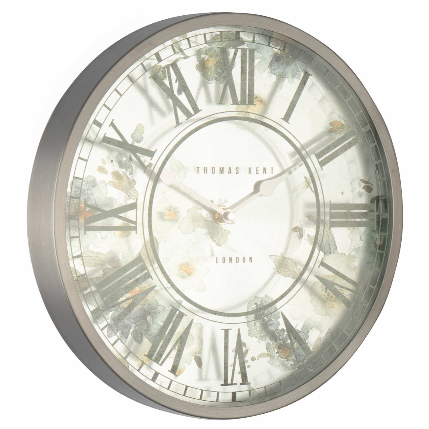 Thomas Kent Eden Printed Floral Glass Face Wall Clock Pewter Oh Clocks