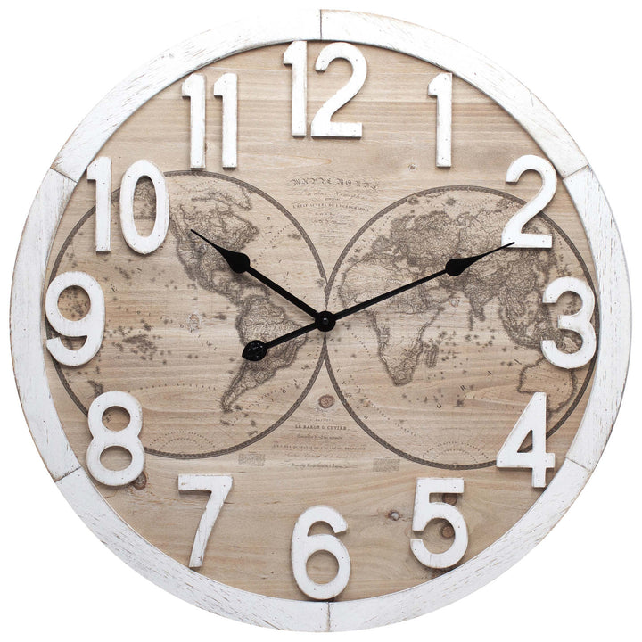 Toki Adrian Distressed World Map Wooden Wall Clock White 60cm 23128 1