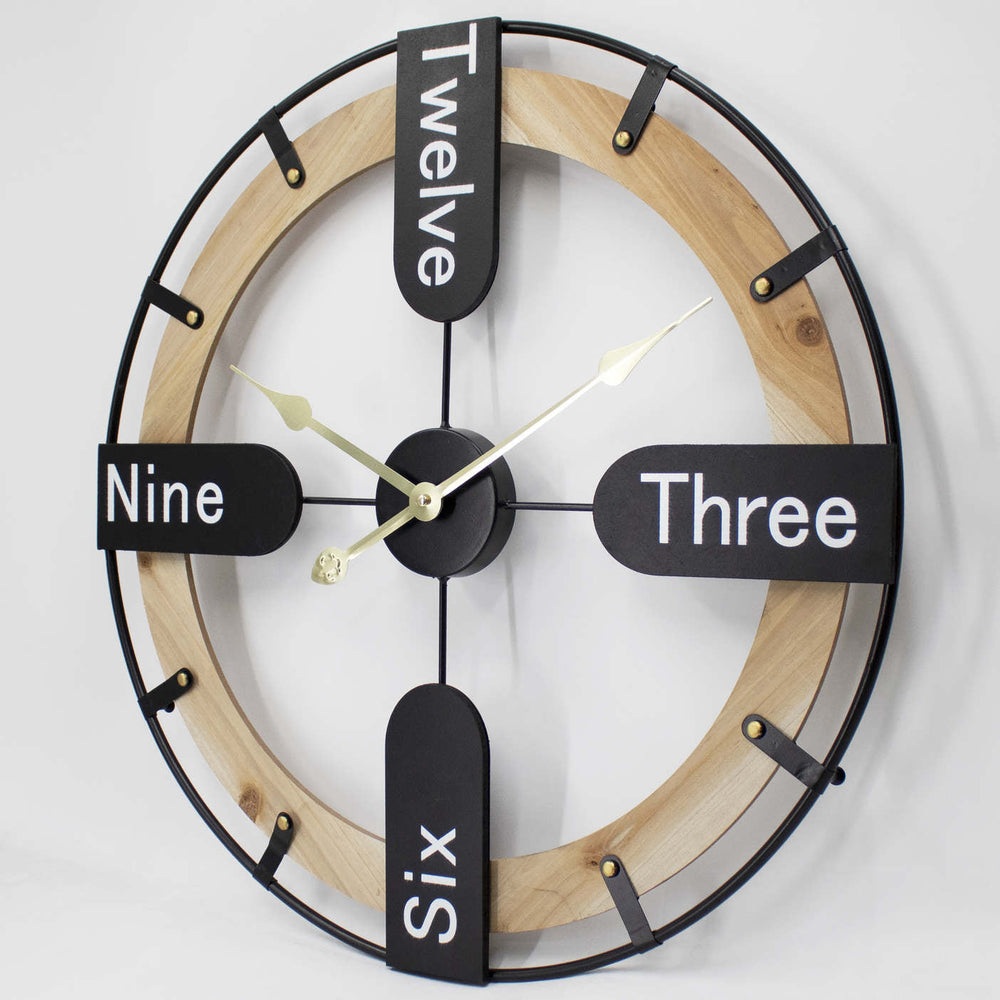 Toki Andrew Written Numbers Floating Wall Clock Black 60cm 23136 2