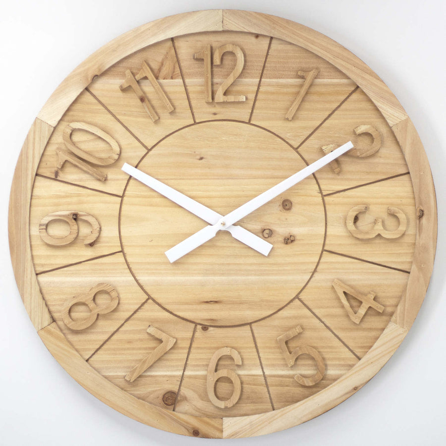 Toki Billie Embossed Wooden Numbers Wall Clock Brown 60cm 23133 1