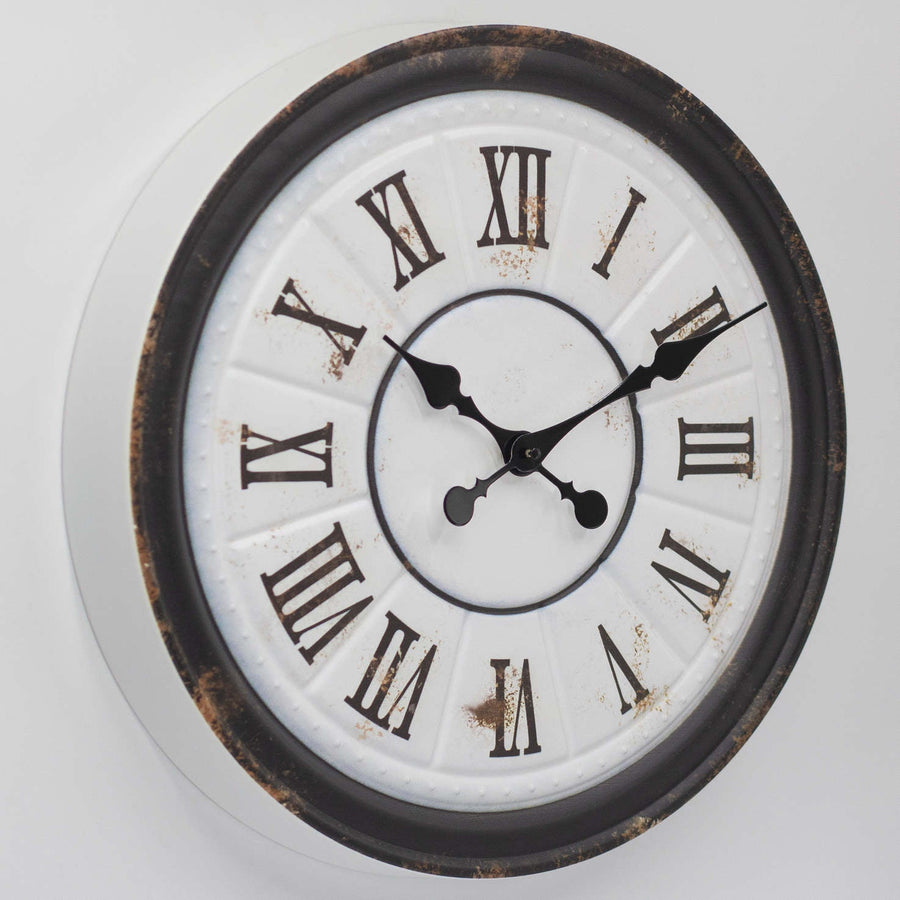 Toki Bradley Distressed Metal Roman Wall Clock White 50cm 23127 1