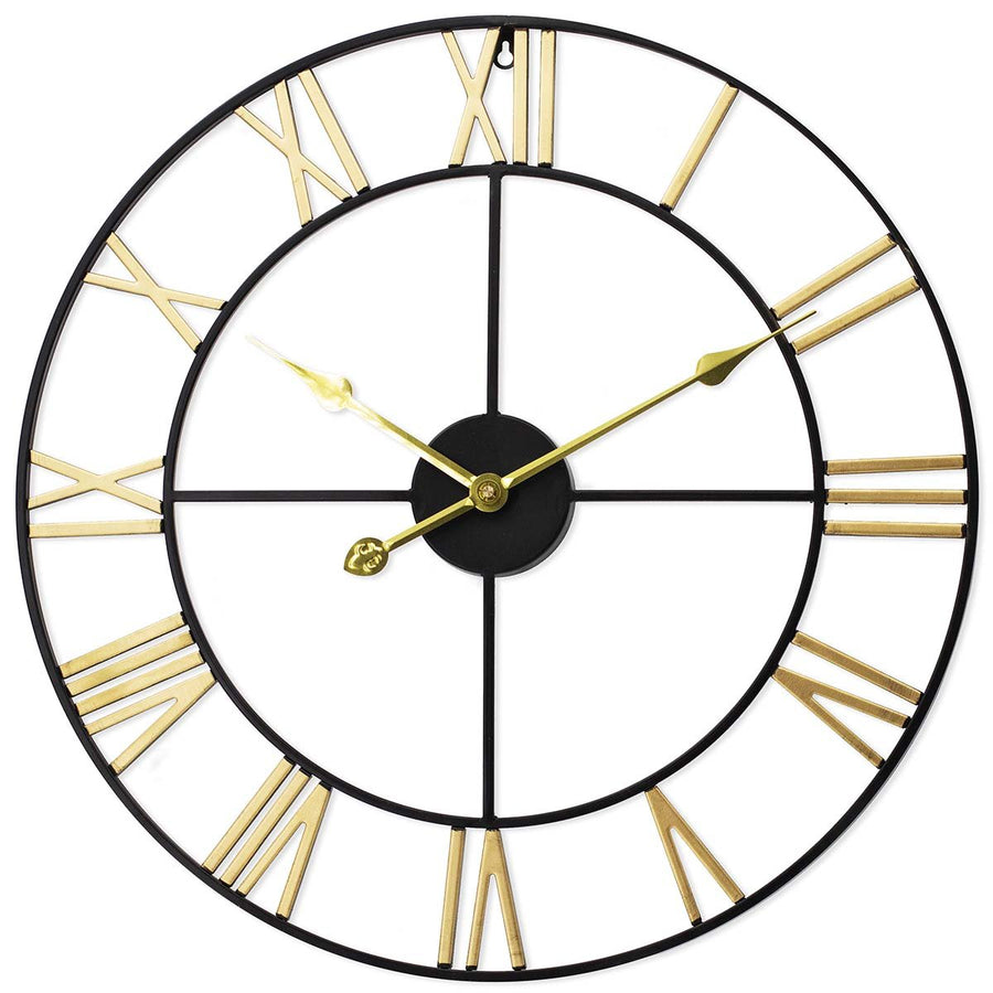 Toki Calvin Metal Roman Skeleton Wall Clock Black Gold 60cm 23063 1