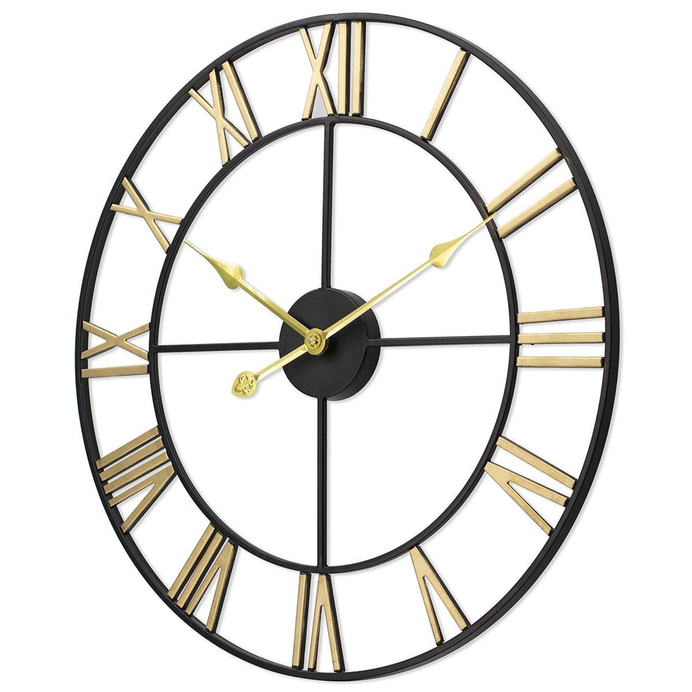 Toki Calvin Metal Roman Skeleton Wall Clock Black Gold 60cm 23063 2