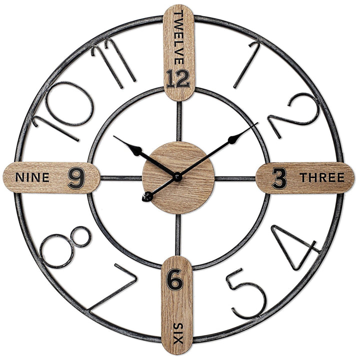 Toki Elliot Floating Numbers Wood Metal Wall Clock 60cm 23094 1