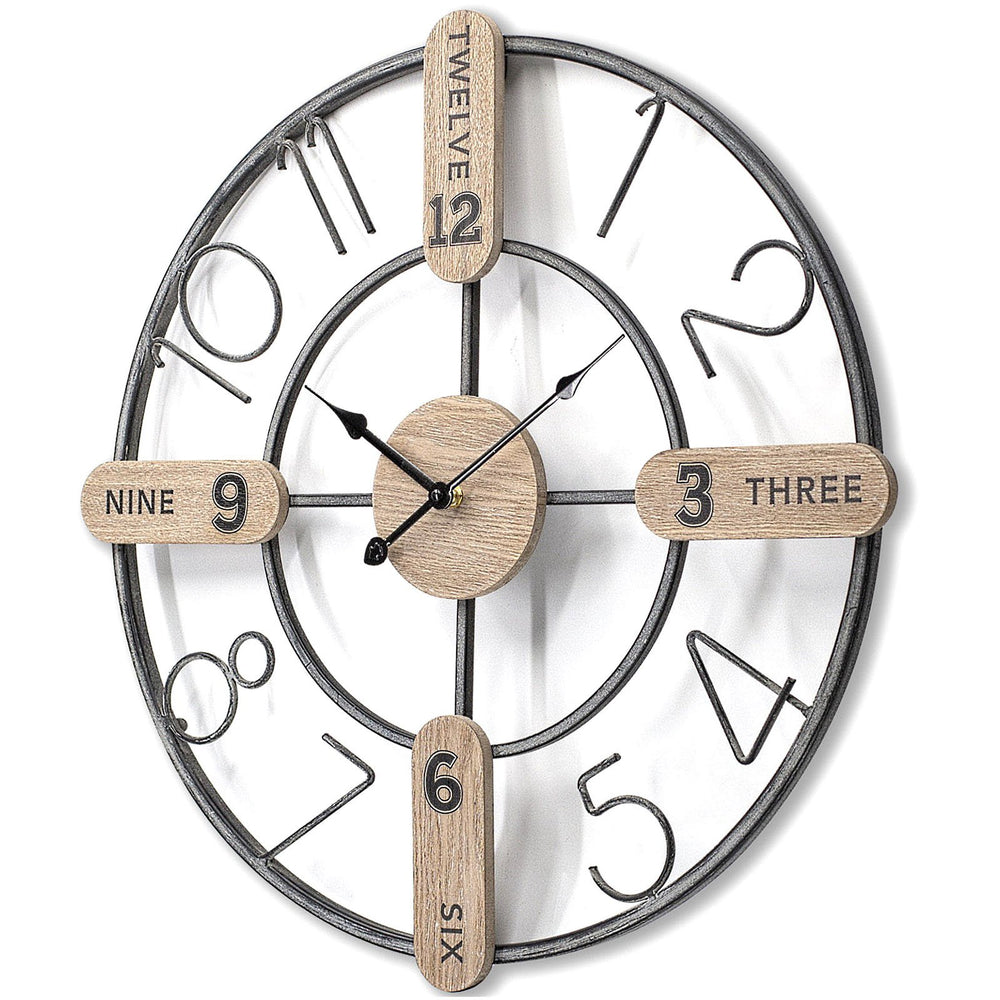 Toki Elliot Floating Numbers Wood Metal Wall Clock 60cm 23094 2