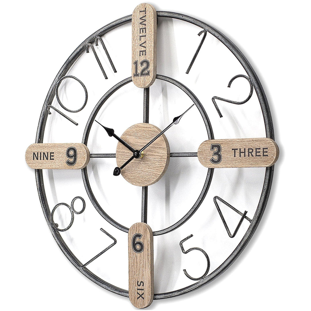 Toki Elliot Floating Numbers Wood Metal Wall Clock 60cm 23094 2