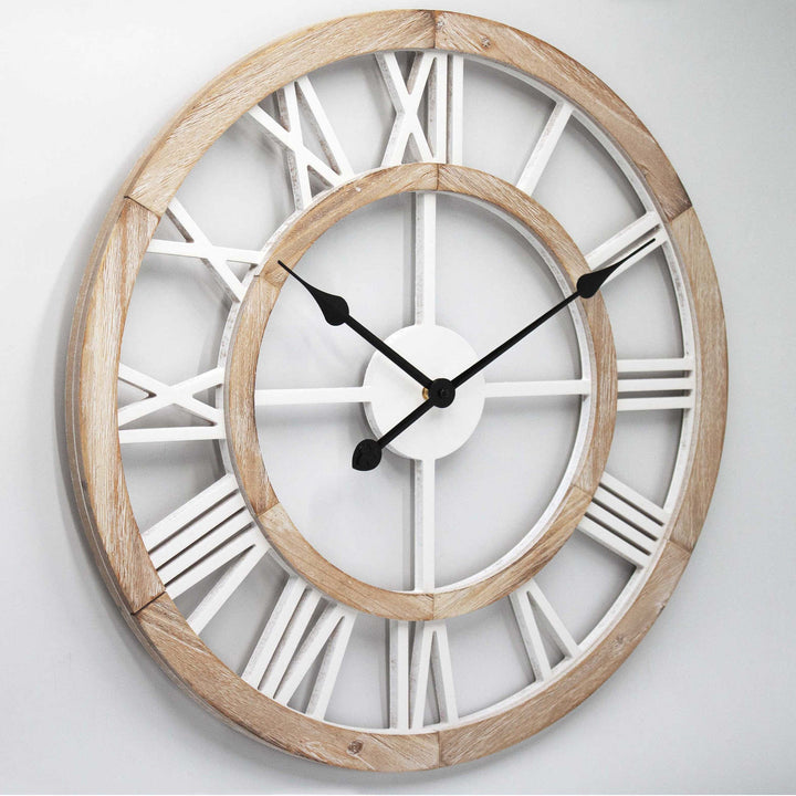 Toki Gary Floating Roman Wooden Wall Clock White Brown 60cm 23125 1