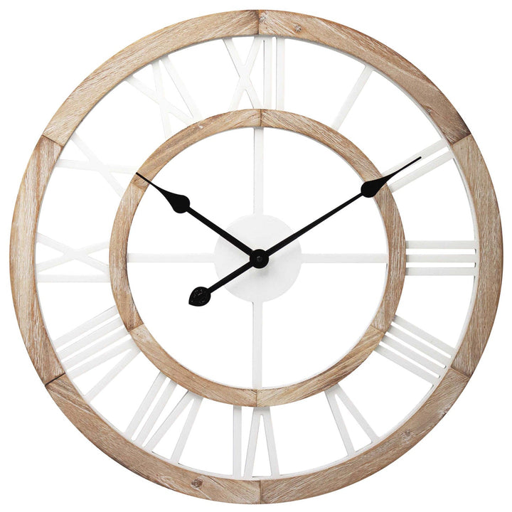 Toki Gary Floating Roman Wooden Wall Clock White Brown 60cm 23125 2